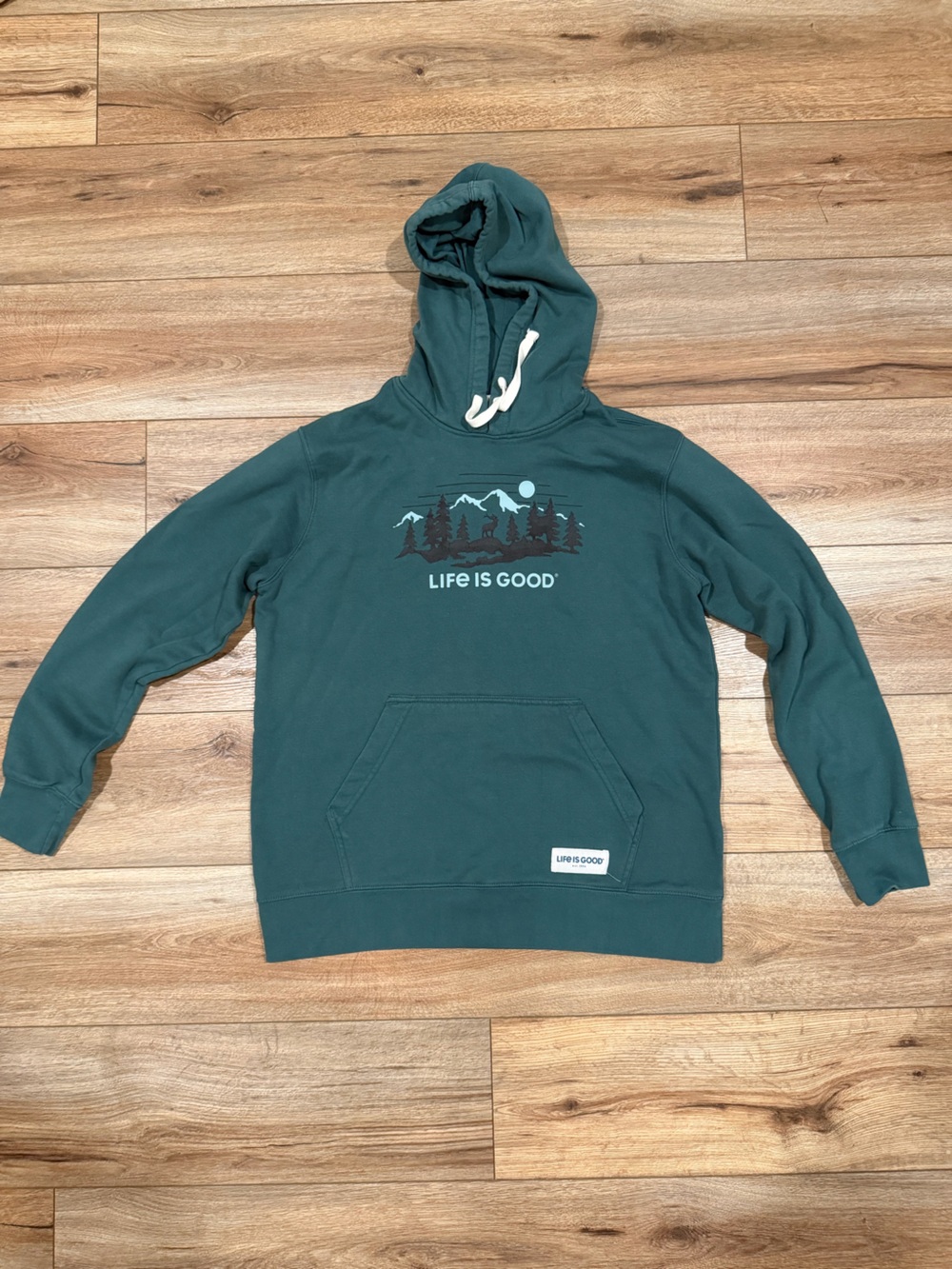 Life Is Good Men’s Green Outdoors Mountain Sweatshirt Size Medium